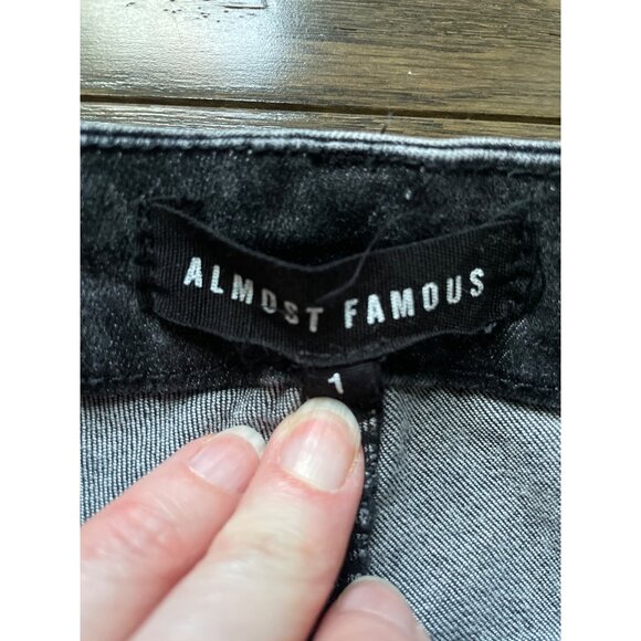 Almost Famous Juniors 1 Distressed Black Denim Shorts - Picture 2 of 8